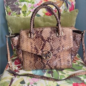 Michael Kors Hudson Suede Snakeskin Satchel